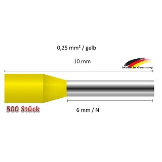 Aderendhülsen 0,25 mm² / 6mm N gelb DIN 1VP=500 Stück