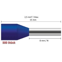 Aderendhülsen 2,5 mm² / 8mm N blau DIN 1VP=500 Stück