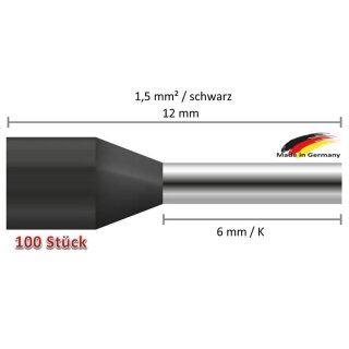 Aderendhülsen 1,5 mm² / 6mm K schwarz DIN 1VP=500 Stück