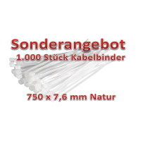 Kabelbinder 750 x 7,6 mm Natur 1.000 Stück Sonderangebo